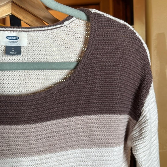 Old Navy Brown Coral Crew Neck Sweater with Color-Block Stripe Design Size Small - Picture 5 of 7